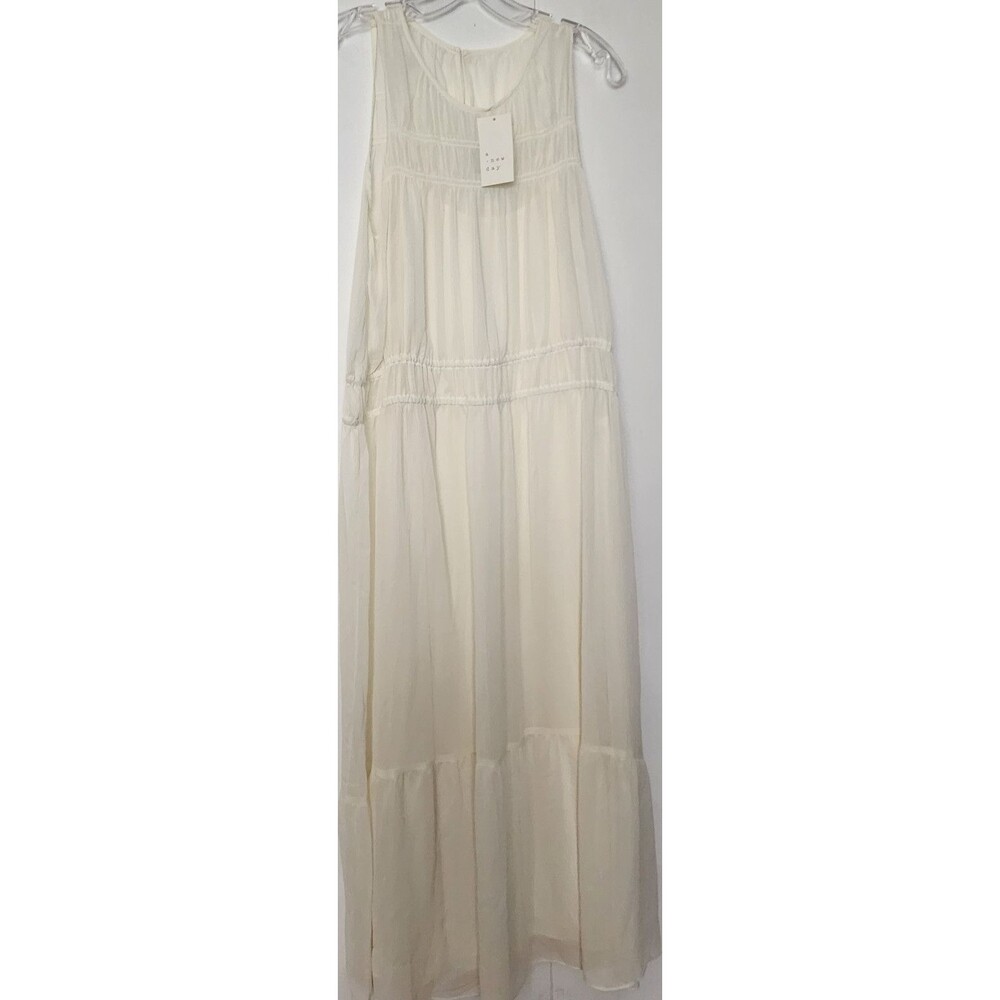 A New Day Cream Sleeveless tiered Maxi dress boho prairie chiffon sheer snwt M